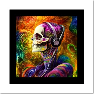 Bones Skull Listening To Music Posters and Art